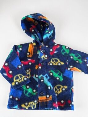 Toddler Fleece Jacket Cars Print 18M Hooded Winter Coat Gift